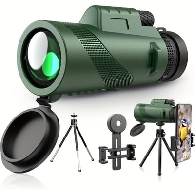 Monoculaire 8x42 pour Smartphone - Lunette Portable HD Haute Puissance avec Adaptateur pour Téléphone et Trépied en Métal - Pour Adultes Monocular vert