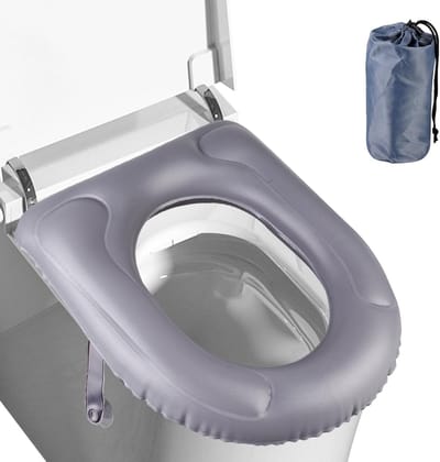 Opblaasbaar Toiletkussen - Zitverhoger WC - Comfort Verhoging - In Hoogte Verstelbaar - 42x37x9 cm - Grijs