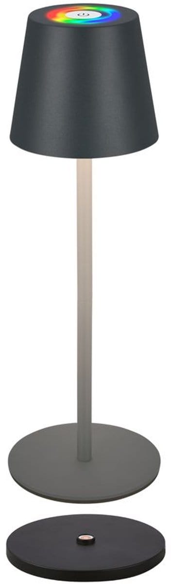 BRILONER Cilano - Oplaadbare RGBW Tafellamp - snoerloze lamp - dimbaar - voor buiten en binnen - met oplaadstation - 36 x Ø10.5 cm - antraciet