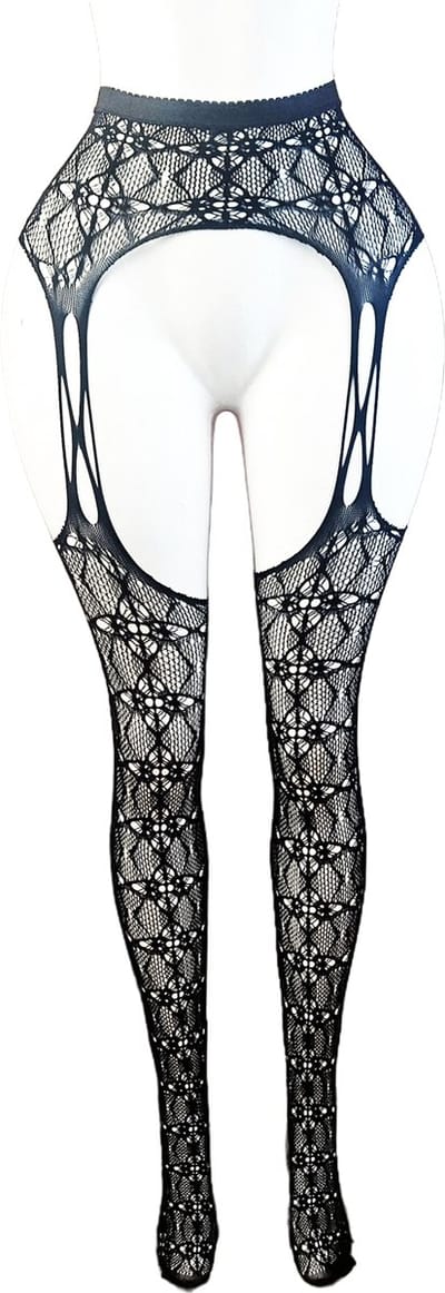 BamBella ® - Panty -Onesize - open kruis hoge kousen broek Dames - Onesize - sexy Erotische lingerie van kant zwart