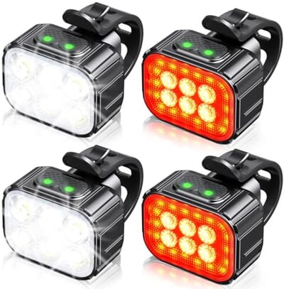 Oplaadbare Fietsverlichting met Spotlight en Schijnwerperbundel - IP65 Waterdicht, LED Koplamp voor Voor- en Achterverlichting, 8 + 12 Modi, Super Helder