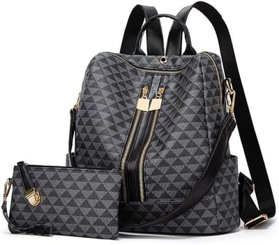 MIVRAY Rugtassen - Lichtgewicht Rugzak Set Rugzak Portemonnee Met Ruime Binnenkant Voor Sleutels, Kaarten En Cosmetica, Dames Rugzak En Portemonnee Set, PU, Zwart