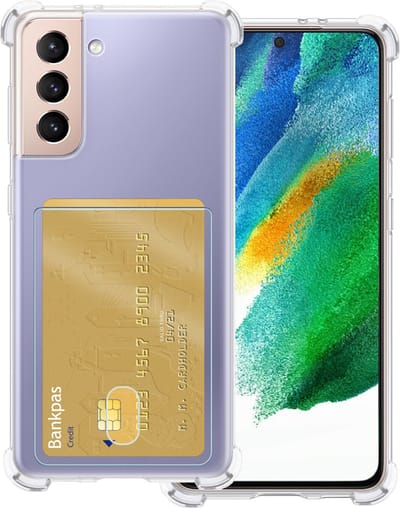 Hoesje Geschikt voor Samsung Galaxy S21 FE - Met Pashouder en Kaarthouder - Telefoon Hoes Shockproof - Siliconen Case - Back Cover - Shock Proof - Pasjes Houder - Transparant