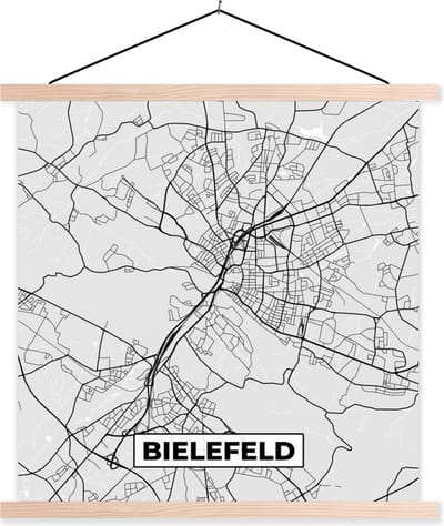 Posterhanger incl. Poster 40x40 cm - Schoolplaat - Duitsland - Plattegrond - Kaart - Stadskaart - Bielefeld - Textielposter - Blanke latten - Stadskaart