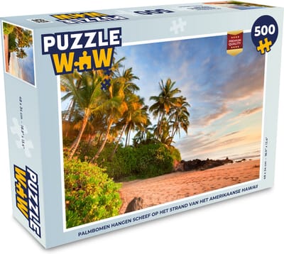 Puzzel Palmbomen hangen scheef op het strand van het Amerikaanse Hawaii - Legpuzzel - Puzzel 500 stukjes
