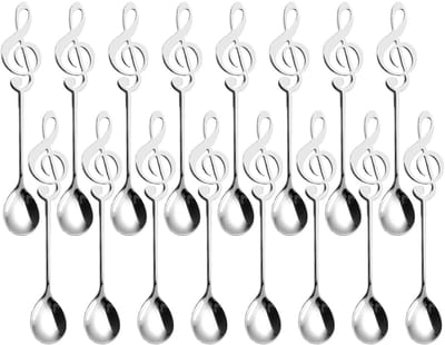 Dailygoods- Koffielepels 16 stuks - Roestvrij Staal - Muzieknoten Decoratief - Dessertlepels - Geschenken voor Muzikanten - 15,5 cm - Theelepels