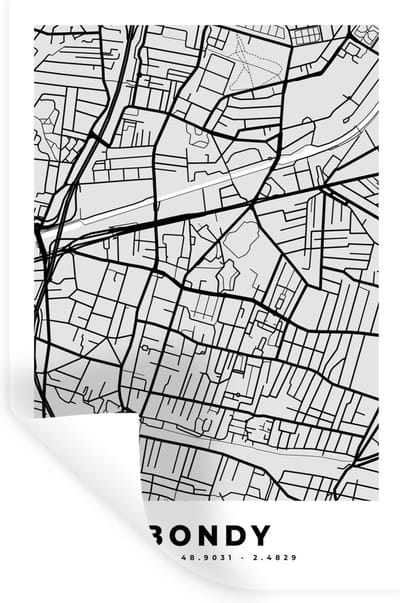 Muurstickers - Sticker Folie - Plattegrond - Bondy - Stadskaart - Kaart - Frankrijk - 20x30 cm - Plakfolie - Muurstickers Kinderkamer - Zelfklevend Behang - Zelfklevend behangpapier - Stickerfolie