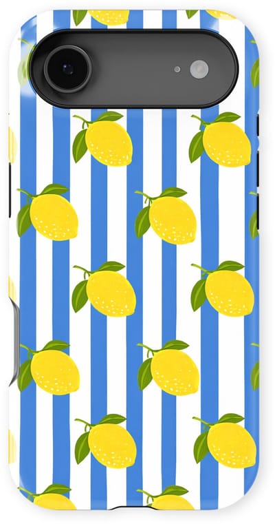 DripCase Hoesje geschikt voor iPhone 17 Air | Happy Stripes Motief | Magnetisch Opladen | 2-in-1 Ontwerp | Vrolijke Backcover geschikt voor iPhone 17 Air Limoncello Blue