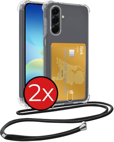 Hoesje Geschikt voor Samsung A26 Hoesje Met Telefoonkoord en Pasjeshouder Siliconen - Hoes Geschikt voor Samsung Galaxy A26 Hoesje Met Kaarthouder Shock Proof Case - Transparant - 2 PACK
