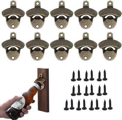 Set van 10 Wandmontage Flessenopeners voor Bier - Ideaal voor Bar, Restaurant en Keuken - Inclusief Schroeven en Bronzen Afwerking