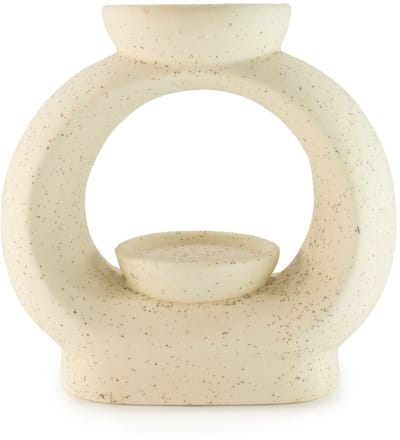 Keramische Zen oliebrander - Grote ovale kiezel - Gespikkeld gebroken wit