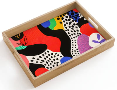Dienblad hout 40x30 cm - Schootdienblad - Abstract - Vormen - Kleuren - Stippen - Borrelplank rechthoek - Plateau dienbladen