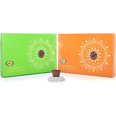Cycle Pure Naivedya Goud Sambrani Dhoop Bekers Sandelhout & Jasmijn Pak van 2 18 Stuks Houtskoolvrij Chandan & Jasmijn voor Puja