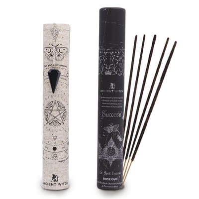 Ancient Witch wierook - succes - zwarte obsidiaan pendel - heksen wierook - spell incense - koker 12 stokjes