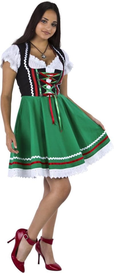 Haus Huberts Dirndl Jurk - Dames - Oktoberfest Dirndl - Tiroler - Zwart-Groen-Rood - Maat M/38