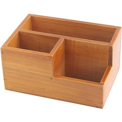 Houten Afstandsbedieninghouder Multifunctionele Bureau Opbergdoos met 3 Vakken voor Kantoor Bureau brown