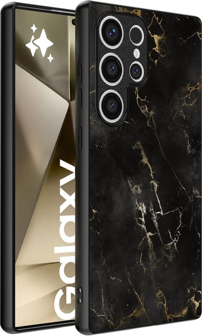 Smartphonica Telefoonhoesje geschikt voor Samsung Galaxy S24 Ultra met marmer opdruk - TPU backcover case marble design - Zwart geschikt voor Samsung Galaxy S24 Ultra