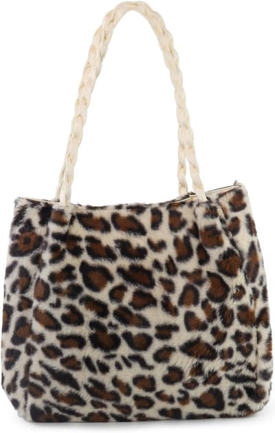 Dames Tote Bag met Pluche Schouderband, Luipaardpatroon Handtas voor Winkelen, Reizen en Uitgaan