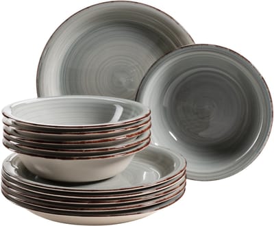 Mäser Serviesset LUMACA 12-delig in Grijs - Compleet Eetservies voor 4 Personen - Duurzaam Keramisch Serviesgoed - Borden Set met Dinerborden, Ontbijtborden en Kommen