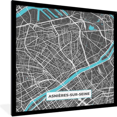 Fotolijst incl. Poster - Stadskaart – Frankrijk – Kaart – Asnières-sur-Seine – Plattegrond - 40x40 cm - Posterlijst