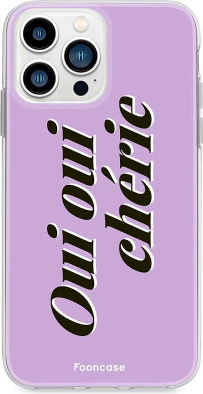 Fooncase Hoesje Geschikt voor iPhone 13 Pro - Shockproof Case - Back Cover / Soft Case - Oui Oui Chérie / Lila Paars & Wit