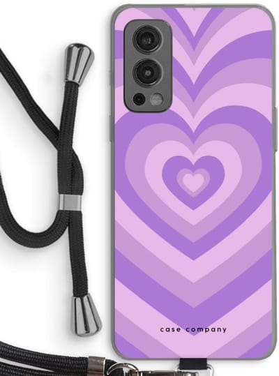 Case Company® - Hoesje met koord geschikt voor OnePlus Nord 2 5G hoesje met Koord - Hart Paars - Telefoonhoesje met Zwart Koord - Bescherming aan alle Kanten en Over de Schermrand