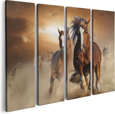 Artaza Canvas Schilderij Vierluik Wilde Paarden In Het Zand - 80x60 - Foto Op Canvas - Canvas Print