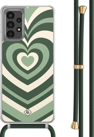 Casimoda® hoesje met groen koord - Geschikt voor Samsung A13 4G - Hart Swirl Groen - Afneembaar koord - TPU/polycarbonaat - Multi