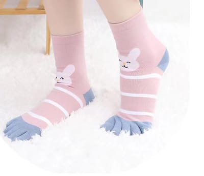 Teensokken - teen sokken - toe socks - roze - grijs - print konijn - gestreept - 36-40 - cadeau - voor haar - sport - yoga - fitness - pilates - runner teen sokken - teenslipper sokken