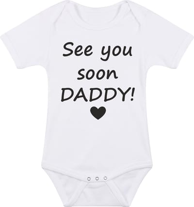 Baby rompertje met leuke tekst | See you soon daddy! |zwangerschap aankondiging | cadeau papa mama opa oma oom tante | kraamcadeau | maat 80 wit
