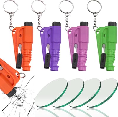 4 Stuks Raam Screens, Snijder met Testglas, Veiligheidshamer voor Snel en Veilig Ontsnappen, Glasbescherming en Sleutelhanger voor Auto en Huis