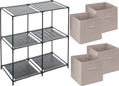 5Five Kastmandjes/opberg manden - beige - 4x stuks van 29 Liter - Metalen rekje is 67 x 68 cm