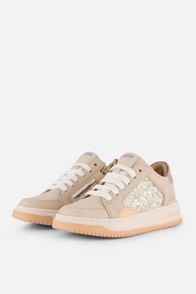 Shoesme Beige Sneaker Met Glitters - Sneakers Kinderen - Meisjes - Beige Lilac Glitter - Pailletten - Maat 29