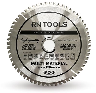 RNtools Cirkelzaagblad Multi Material - 216 mm - 60 tanden - hout, metaal en aluminium (geschikt voor cirkelzaag - afkortzaag - zaagtafel - Bosch - DeWalt - Hitachi - Hikoki - Festool - Makita - Metabo - Milwaukee)