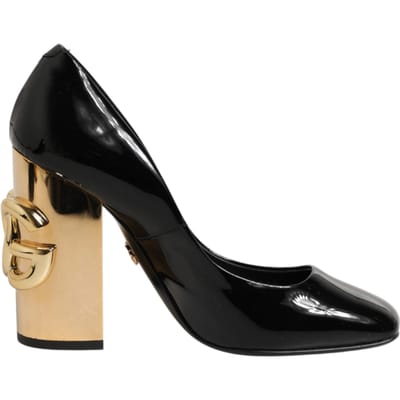 Dolce & Gabbana Zwarte Gouden Leren Logo Hakken Pumps Schoenen