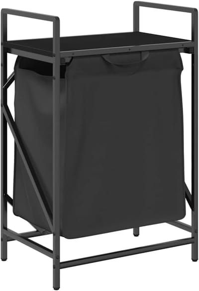 Wasmand met Plank - Kledingmand Opbergmand - Snel Sorteren - Stevige Stalen Frame - 50x33x77 cm - Zwart Eiken