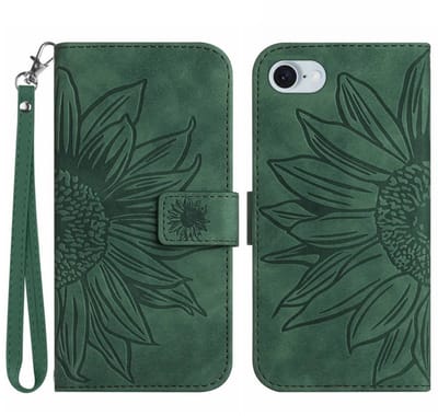 Coverup Hoesje - Geschikt voor iPhone 16e / 17e Hoesje - Coverup Zonnebloem Book Case met Koord - Groen