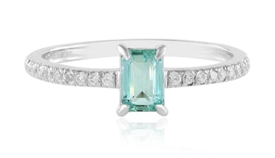 Cavill - Zilveren Ring 925 Geplatineerd - 0,447 ct Paraiba Smaragd & 0,421 ct Zirkonen - Elegant Achthoekig Trapgeslepen Damesring