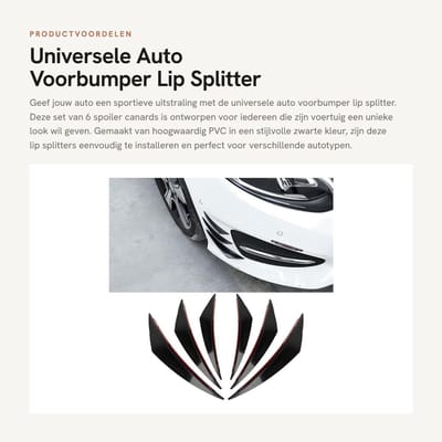 Dailygoods- Voorbumper Splitter Universeel - Autospoiler Canards Kit - PVC - Zwart - Groot/Medium/Klein - 6 Stuks - Lichtgewicht 110 g