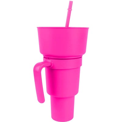 2-in-1 Snack Drinkbeker met Rietje Grote Opening Plastic Drankbeker Top Snackkom voor Film