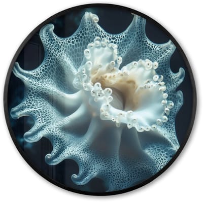Poster in lijst Rond - Fotolijst 60x60 cm - Posters - Zeewezen - Wit - Golven - Water - Ronde posterlijst zwart - Decoratie - Wanddecoratie woonkamer - Muurdecoratie slaapkamer