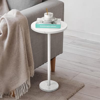 Kleine zwarte ronde salontafel met marmeren voet - 32 cm bijzettafel voor kleine ruimtes