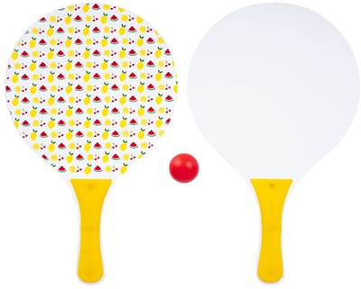 Beachball Set Zomerprint – Houten Bats met Bal in Net – Strandspel, Buitenspel & Recreatief Spel – Engelhart