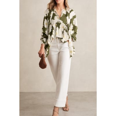 Reiss Floral Swing Top Ivory/green Maat: 4 | Longsleeves Outlet | Dames | Groen