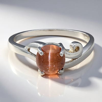Cavill - Zilveren Ring 925 Sterling met 1,22 ct Kattenoog Scapoliet Rond Cabochon - Platina Afwerking - Elegante Open Zetting