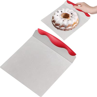 Taartspatel - vierkante roestvrijstalen steun voor stabiele overdracht - pizzaspatel - dienblad voor koekjes en gebak - 20,3 x 24,5 cm - voor thuisbakken, taarten, pizza's en koekjes - zilverrood