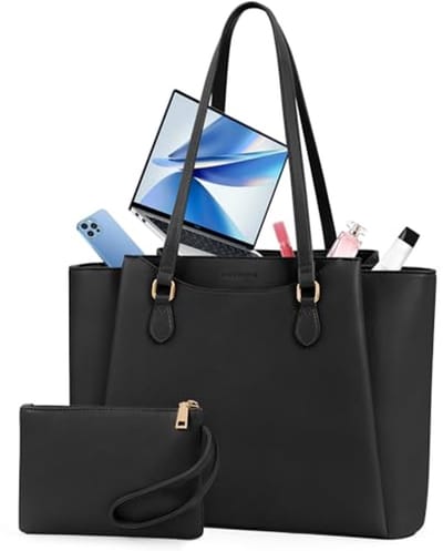 Laptoptas voor grote handtas 15,6 inch, dames PU Leder schoudertas met portemonnee voor school, werk, winkelen
