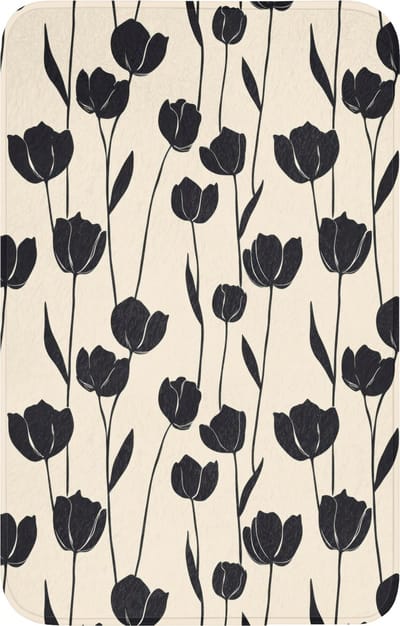 WC mat 50x80 cm - Antislip - Tulpen - Patroon - Zwart - Toiletmat - Vloermat - Douchemat - Toilet tapijt - Toiletmatten