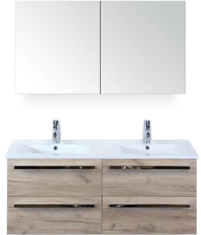 Seville Badmeubelset 120 cm - 4 Laden Craft Oak - Wastafel Enjoy Dubbel met Spiegelkast