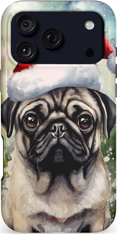 Casetastic hoesje geschikt voor Apple iPhone 17 Pro Max - MagSafe - Dubbellaagse bescherming - Aquarel Kerstmis Pug Hond - Fashion Case - Grijs Taupe Donkergrijs Saliegroen